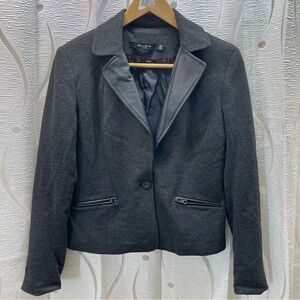 Boom Boom Jeans Blazer Womens Med Charcoal Grey Faux Leather Trim Professional